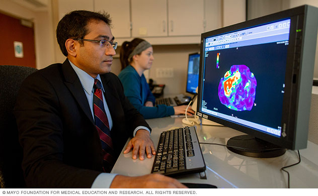 A doctor viewing a magnetic resonance elastogram