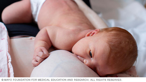 Woman breastfeeding while lying back