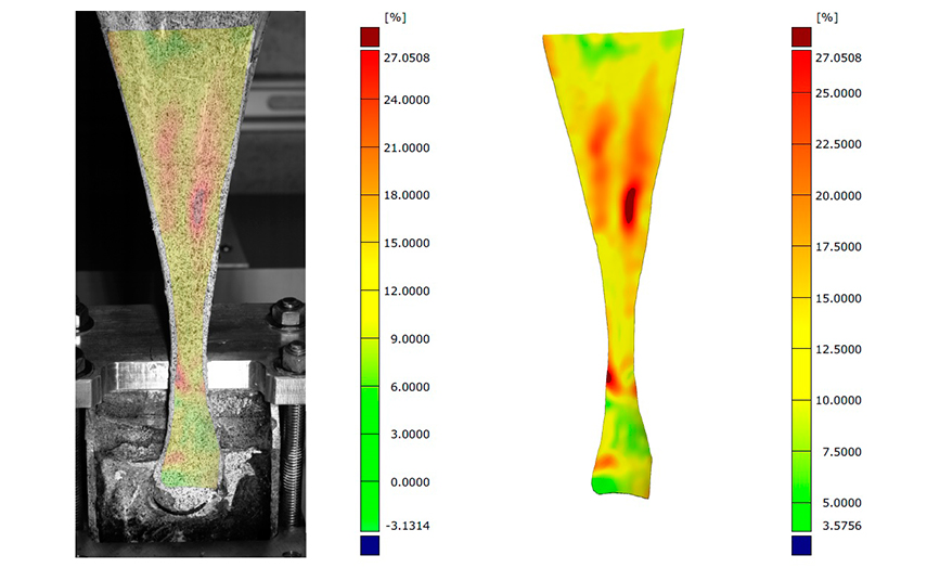 Full strain and deformation field of an object captured by digital image correlation (DIC) camera system at Mayo Clinic.