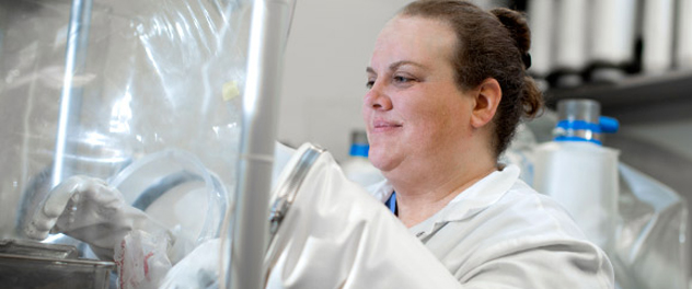 A researcher from Dr. Kashyap's Gut Microbiome Lab works in the germ-free murine facility.