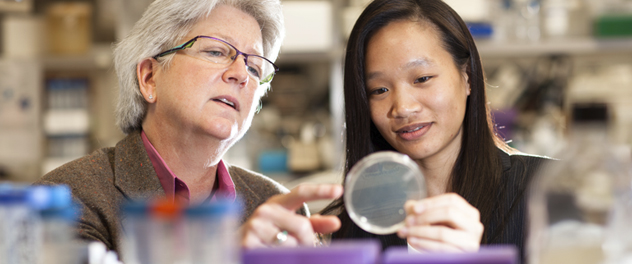 Diane F. Jellinek, Ph.D., mentoring a student in a laboratory