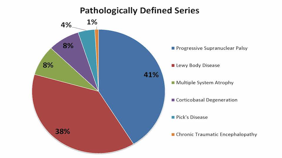 Pie chart showing the proportion of neurodegenerative disease types in our neuropathologically defined series