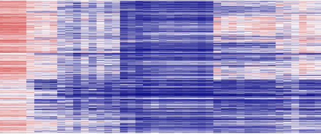 Heatmap (visualization tool) section showing changes in epigenetic marks across the genome from a panel of primary renal cell cancers